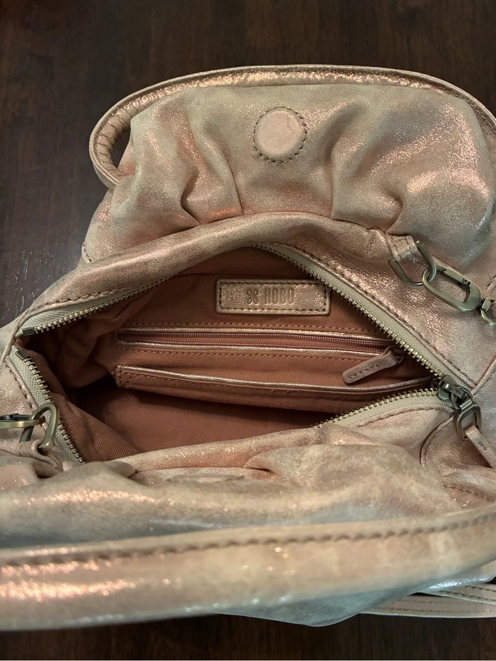 HOBO Shimmery Rose Gold Leather Handbag Crossbody